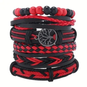 Conjunto de pulseras de cuero rojo