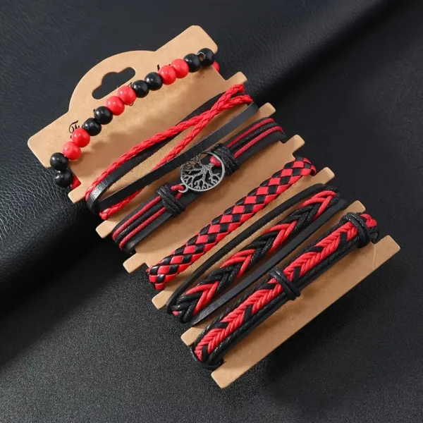 Pulseras de cuero rojas con árbol de vida - Imagen 5