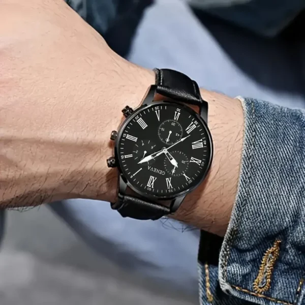 Reloj negro con números romanos